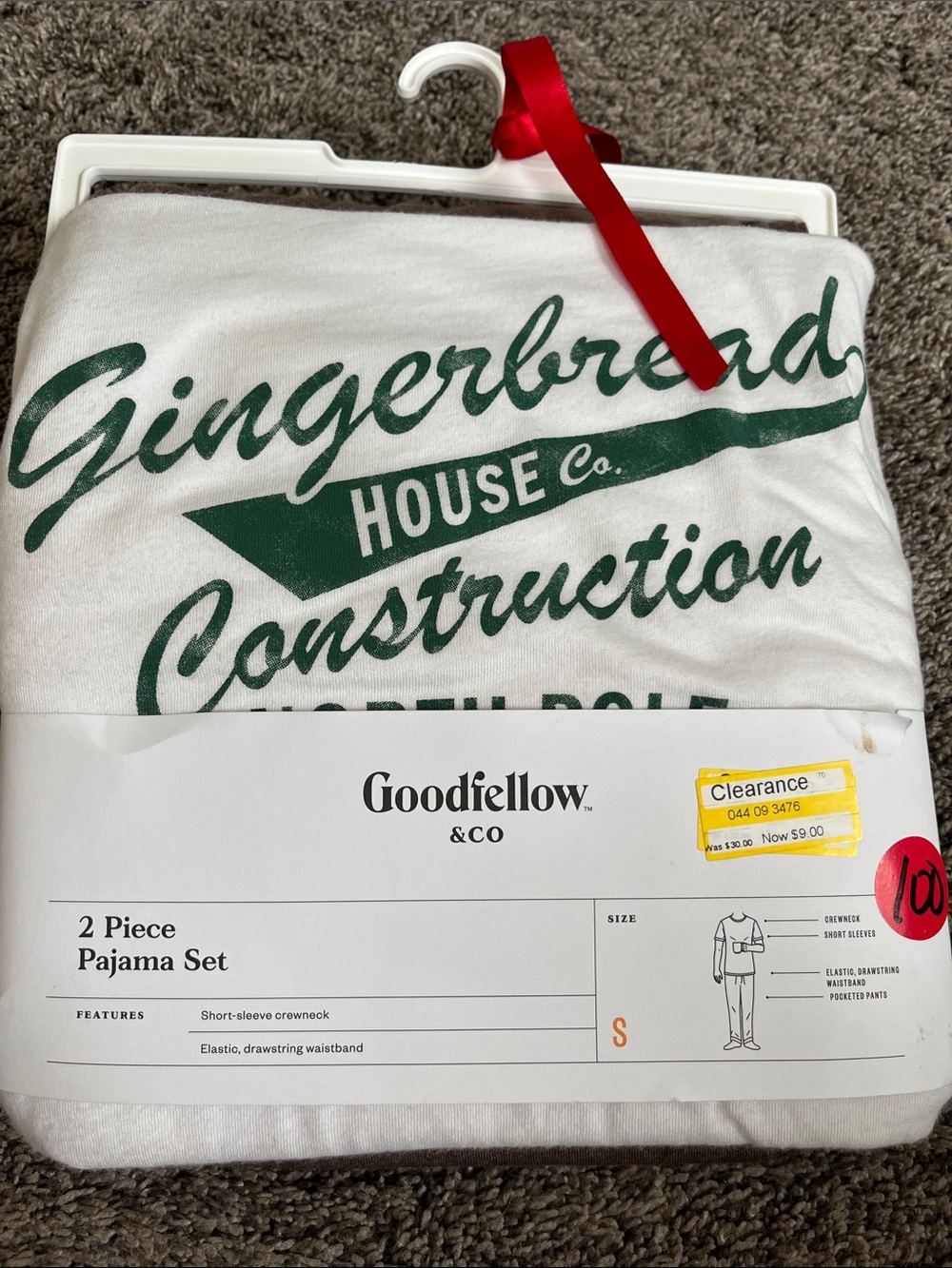 Goodfellow & Co White and Green 'Gingerbread House' Pajama 2 pc Set. Men small.